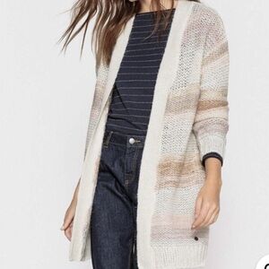 Anthropologie Nümph Loraina open-front cardigan size M cream metallic pink peach